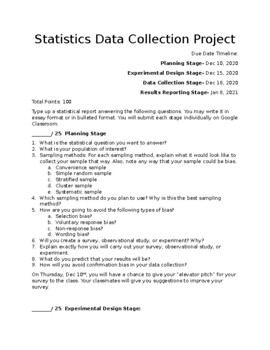 Preview of High School Statistics Data Collection Semester Project