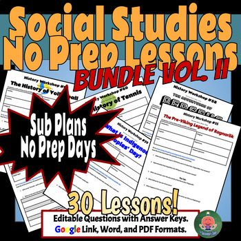 Preview of High School Sub Plans: World & U.S. History No-Prep Lessons Bundle Vol. II