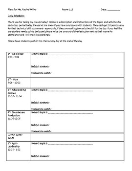 Preview of High School Substitute Lesson Plan Template