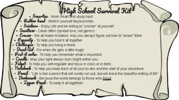 Preview of High School Survival Kit - for 8th grade graduates