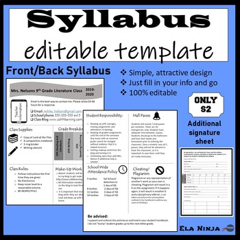 Preview of High School Syllabus Template: 100% editable