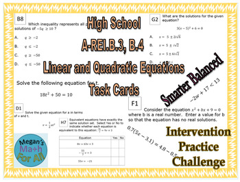 Preview of High School Target I - Equations and Quadratics Task Card - Editable - SBAC