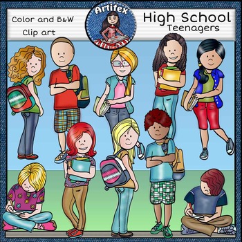 Teens Clipart, High School Students in Neutral Poses