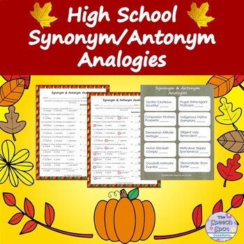 Preview of High School Thanksgiving Synonym & Antonym Analogies Worksheet