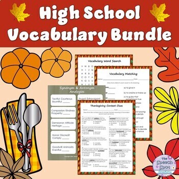 Preview of High School Thanksgiving Vocabulary Worksheets BUNDLE
