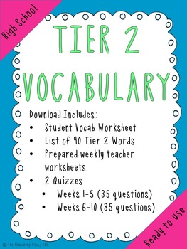 High School Tier 2 Vocabulary Words, Practice & Quiz {10 Weeks}