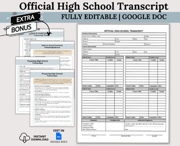 Preview of High School Transcript, Editable Google Doc Homeschool Report Card