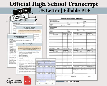 Preview of High School Transcript, Fillable Homeschool Report Card, Homeschool Transcript