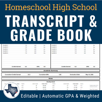 Preview of High School Transcript & Grade Book | Homeschool, Editable, Automatic GPA