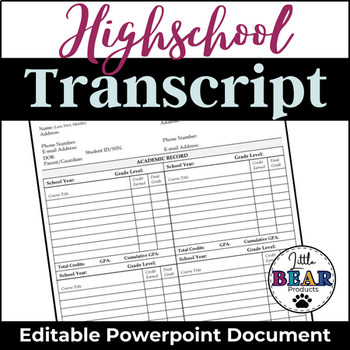 Preview of High School Transcript | Homeschooling | Forms