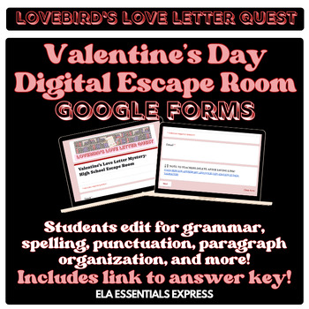 Preview of High School Valentine's Day Digital Escape Room: Grammar, Spelling, Punctuation
