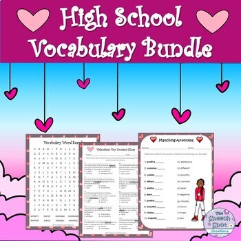 Preview of High School Valentine's Day Tier 2 Vocabulary Activity Worksheets BUNDLE