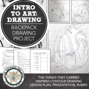 Preview of Middle, High School Visual Art, ELA: Intro to Art Contour Line Backpack Drawing