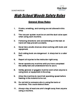 Preview of High School Woods Safety Rules
