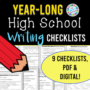 Preview of High School Writing Checklists FULL YEAR BUNDLE! - PDF or digital