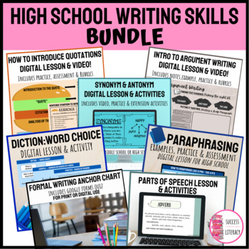 Preview of High School Writing Skills Digital Lessons & Activities NO PREP Bundle