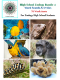 High School Zoology - 76 Word Search Worksheets – Bundle 4