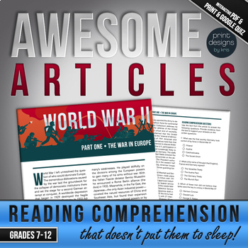 Preview of High School or Middle School Reading Comprehension - World War II PART ONE