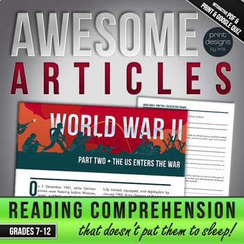 Preview of High School or Middle School Reading Comprehension - World War II PART TWO