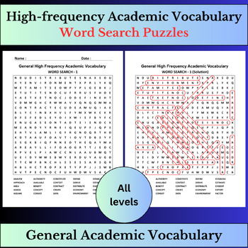 Preview of High-frequency Academic Vocabulary | Word Search Puzzles Activities | All levels