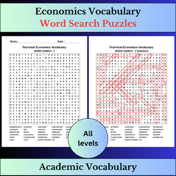 Preview of High-frequency Economics Words | Word Search Puzzles Activities | All levels