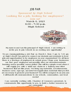 Preview of High school Job fair letter to business&application(editable&fillable resource)