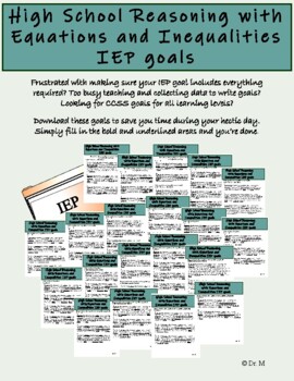 Preview of High school Reasoning with Equations and Inequalities IEP goals