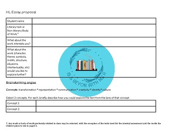 Preview of Higher Level Essay - essay proposal form - IBDP Language & Literature