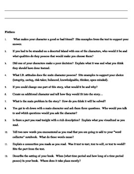Preview of Higher Level Thinking Questions Weekly Reading Log or Readers Response Log