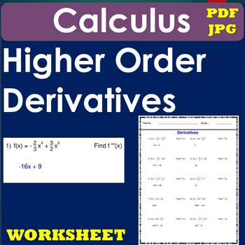 Preview of Higher Order Derivatives - Calculus - solving for higher order derivatives