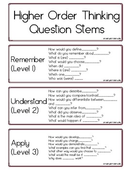 Preview of Higher Order Thinking Question Stems