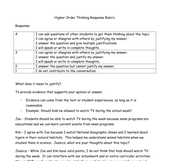 Preview of Higher Order Thinking Rubric