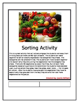 Preview of Higher Order Thinking - Sorting Vegetables