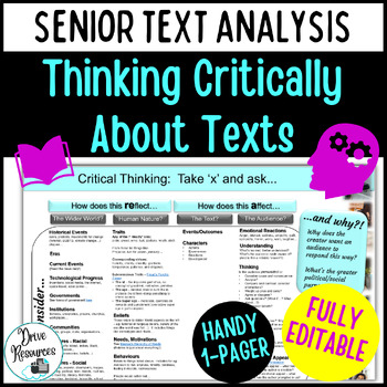 Preview of Higher order critical thinking about Literature - Responses to Texts