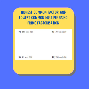Preview of Highest common factor and lowest common multiple using prime factorisation
