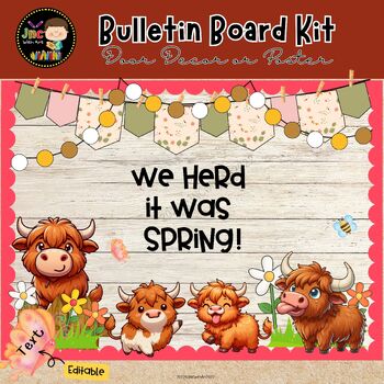 Preview of Highland Cow Spring Bulletin Board Kit Classroom Door Decor Editable