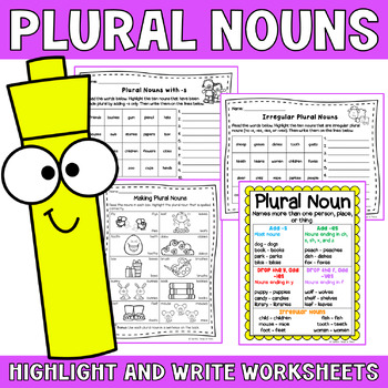 Preview of Plural Nouns - No Prep Worksheets with Highlighters