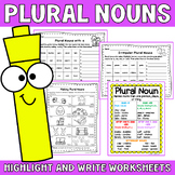 Plural Nouns - No Prep Worksheets with Highlighters