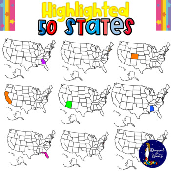 Preview of Highlighted 50 States Clip Art