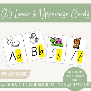 Preview of Highlighted A5 Alphabet LC & UC Flash Cards with Pictures - All Australian Fonts