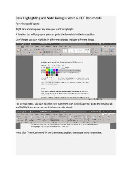Preview of Highlighting and Note Taking in Word and PDF
