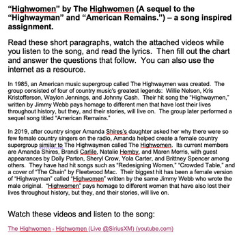 Preview of Highwaymen and Highwomen - Historical Characters songs and worksheets