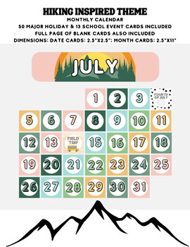 Preview of Hiking Inspired - Monthly Calendar Bulletin Board/Pocket Chart/Whiteboard Set
