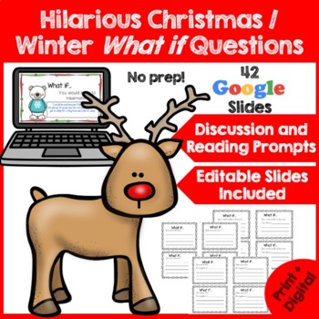 Preview of No Prep Christmas Discussion & Writing Prompts Task Cards | What if? | Digital