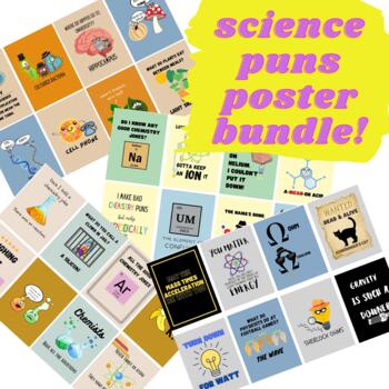 Preview of Hilarious Science Puns Poster BUNDLE - 32 Posters! Science Classroom Decor