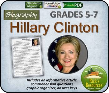 Preview of Hillary Clinton Biography and Reading Comprehension Activities