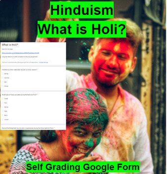 Preview of Hindu Holiday What is Holi? Self Grading Google Form Hinduism Digital Resource