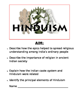 Preview of Hinduism: Books, origins, caste system, beliefs, rituals reading and worksheet