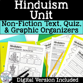 Preview of Hinduism Unit Reading Passages, Graphic Organizers, Quiz - DIGITAL and PRINT