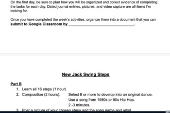 Preview of Hip Hop  Dance Unit - Asynchronous Learning Tasks